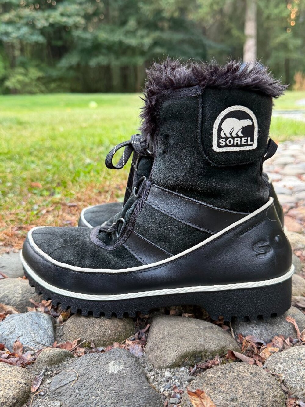 SOREL Tivoli II Black Faux Fur Waterproof Snow Boots Size 7